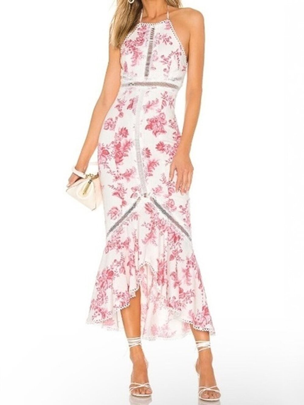 NBD Penelope Floral Halter Maxi Dress Ivory Pink Size XS